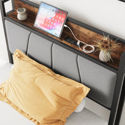 Estructura de Cama de Tamaño Individual, Cabecero con Almacenamiento y Estación de Carga, Sólida y Estable, No se Necesita Resorte de Caja, Ensamblaje Fácil