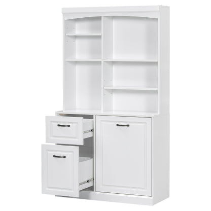 Bathroom Storage Cabinet With Tilt-Out Hamper, 70.9'' Tall Free Standing Organizer With Drawers & Adjustable Shelves, MDF Linen Tower With Steel Handles, White Finish