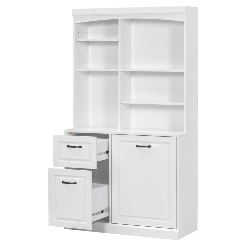 Bathroom Storage Cabinet With Tilt-Out Hamper, 70.9'' Tall Free Standing Organizer With Drawers & Adjustable Shelves, MDF Linen Tower With Steel Handles, White Finish