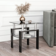 Mesa de Té de Vidrio Templado Moderna de 1 Pieza, Mesa de Café, Mesa Auxiliar, Mesa Cuadrada para Sala de Estar, Negra