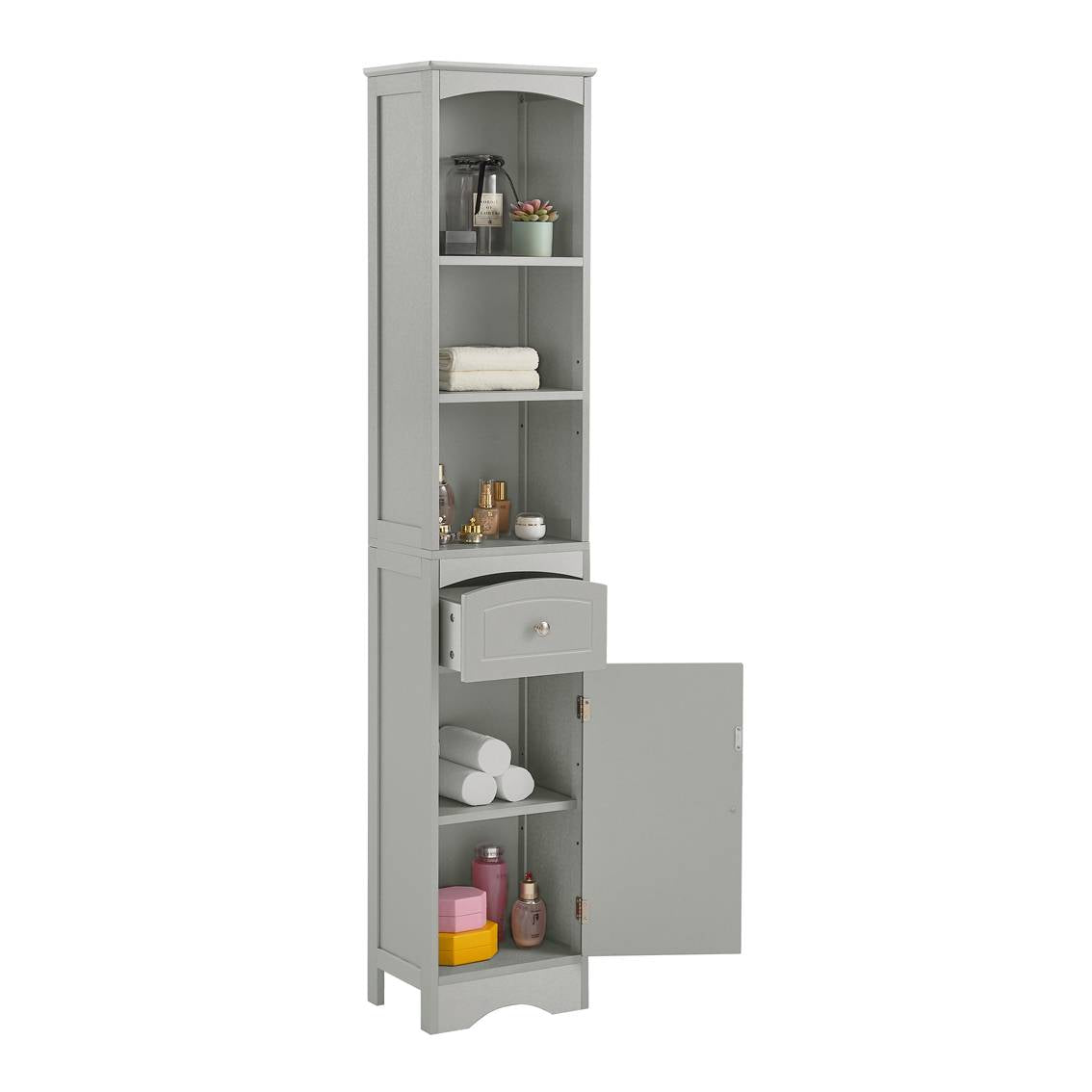 White Tall Storage Cabinet Adjustable Shelf Drawer