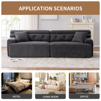 LY-029 GRAY COMPRESSION SOFA 4-seater Combined Sofa, Wood Grain Chenille Fabric, Full Sponge Compression Sofa,combined Sofa With 2 Pillows For Living  Home Furniture  Apartment