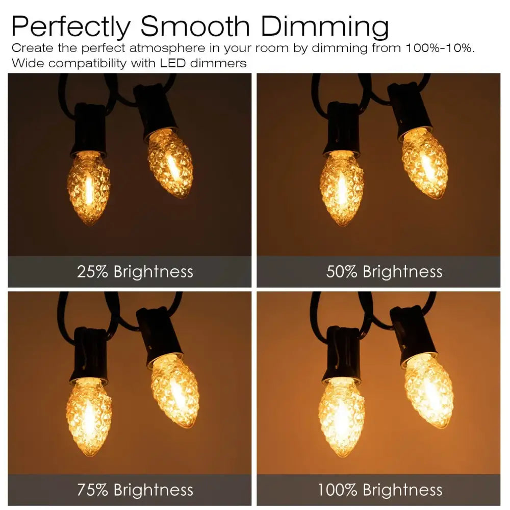 Warm-toned diamond chandelier led light bulbs with amber textured glass and black bases ideal for dining room use