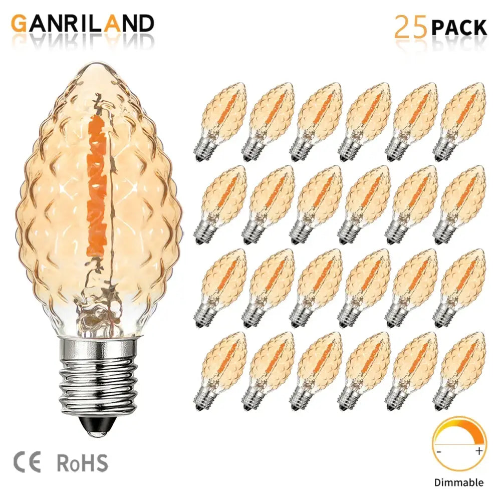 A warm amber diamond chandelier led light bulb with textured glass and metallic screw base for dining room use