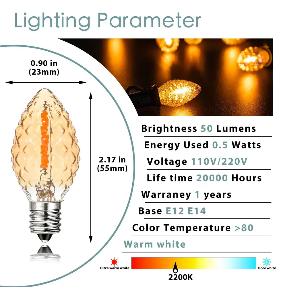Warm white 2200k diamond chandelier led light bulb with textured amber glass shell and e14 base for dining room use