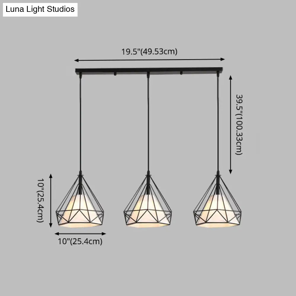 Diamond Cage Industrial Ceiling Light with 3 Multi Pendants and Hanging Cord for Hallway