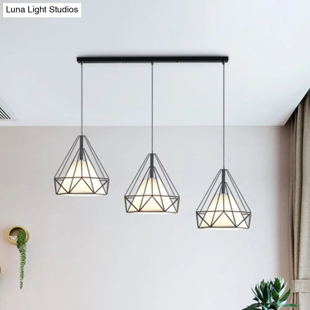 Diamond Cage Industrial Ceiling Light with 3 Multi Pendants and Hanging Cord for Hallway