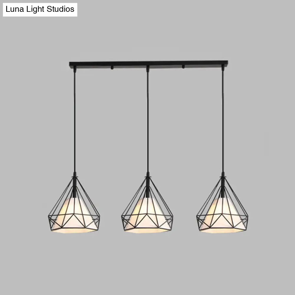 Diamond Cage Industrial Ceiling Light with 3 Multi Pendants and Hanging Cord for Hallway