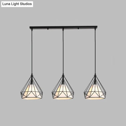 Diamond Cage Industrial Ceiling Light with 3 Multi Pendants and Hanging Cord for Hallway