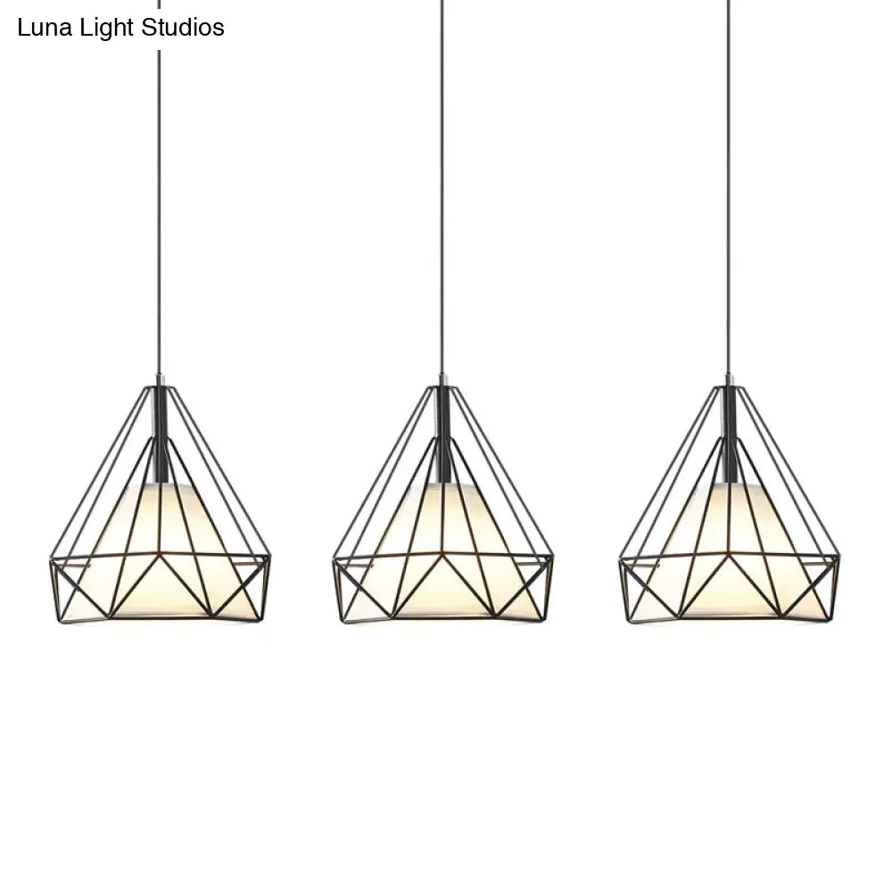 Diamond Cage Industrial Ceiling Light with 3 Multi Pendants and Hanging Cord for Hallway