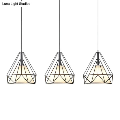 Diamond Cage Industrial Ceiling Light with 3 Multi Pendants and Hanging Cord for Hallway