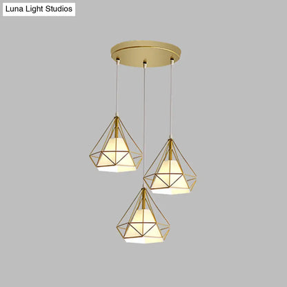 Diamond Cage Industrial Ceiling Light with 3 Multi Pendants and Hanging Cord for Hallway