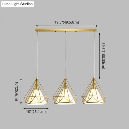 Diamond Cage Industrial Ceiling Light with 3 Multi Pendants and Hanging Cord for Hallway