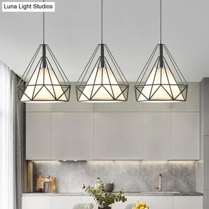 Diamond Cage Industrial Ceiling Light with 3 Multi Pendants and Hanging Cord for Hallway