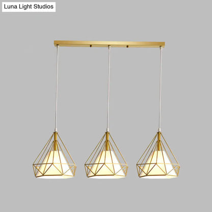 Diamond Cage Industrial Ceiling Light with 3 Multi Pendants and Hanging Cord for Hallway