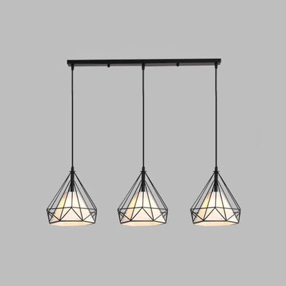 Diamond Cage Industrial Ceiling Light with 3 Multi Pendants and Hanging Cord for Hallway