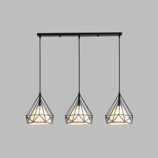 Diamond Cage Industrial Ceiling Light with 3 Multi Pendants and Hanging Cord for Hallway