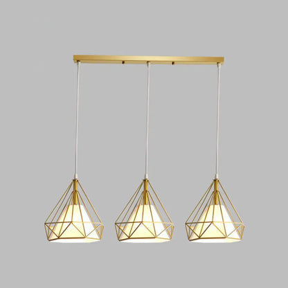 Diamond Cage Industrial Ceiling Light with 3 Multi Pendants and Hanging Cord for Hallway