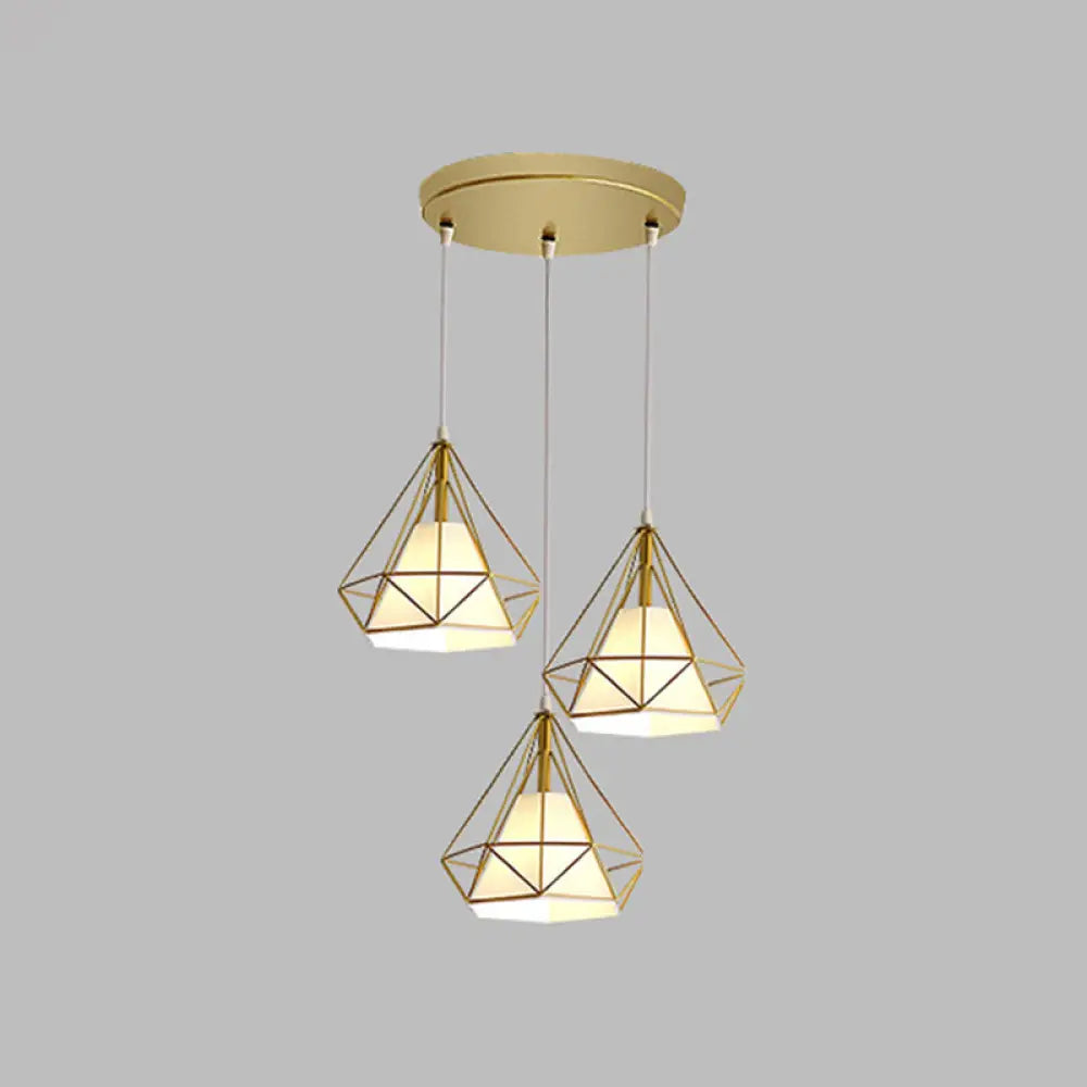 Diamond Cage Industrial Ceiling Light with 3 Multi Pendants and Hanging Cord for Hallway