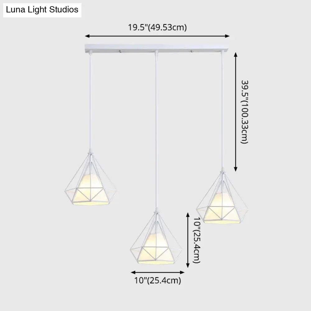 Diamond Cage Multi-Pendant Light with 3 Lights - Creative Industrial Design, Perfect for Restaurants