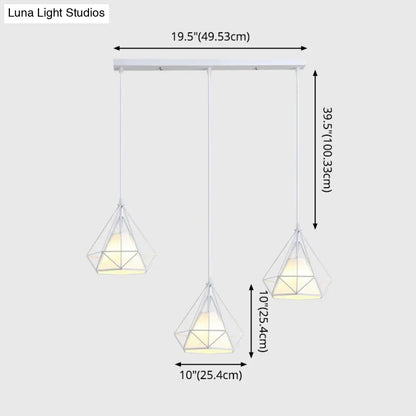 Diamond Cage Multi-Pendant Light with 3 Lights - Creative Industrial Design, Perfect for Restaurants