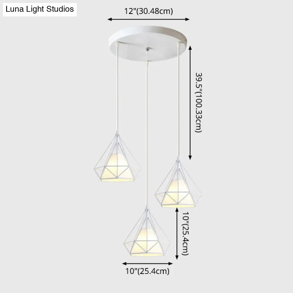 Diamond Cage Multi-Pendant Light with 3 Lights - Creative Industrial Design, Perfect for Restaurants