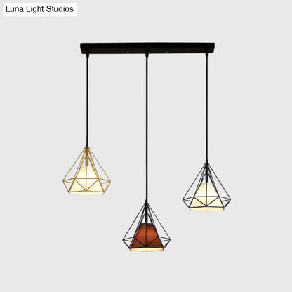 Diamond Cage Multi-Pendant Light with 3 Lights - Creative Industrial Design, Perfect for Restaurants