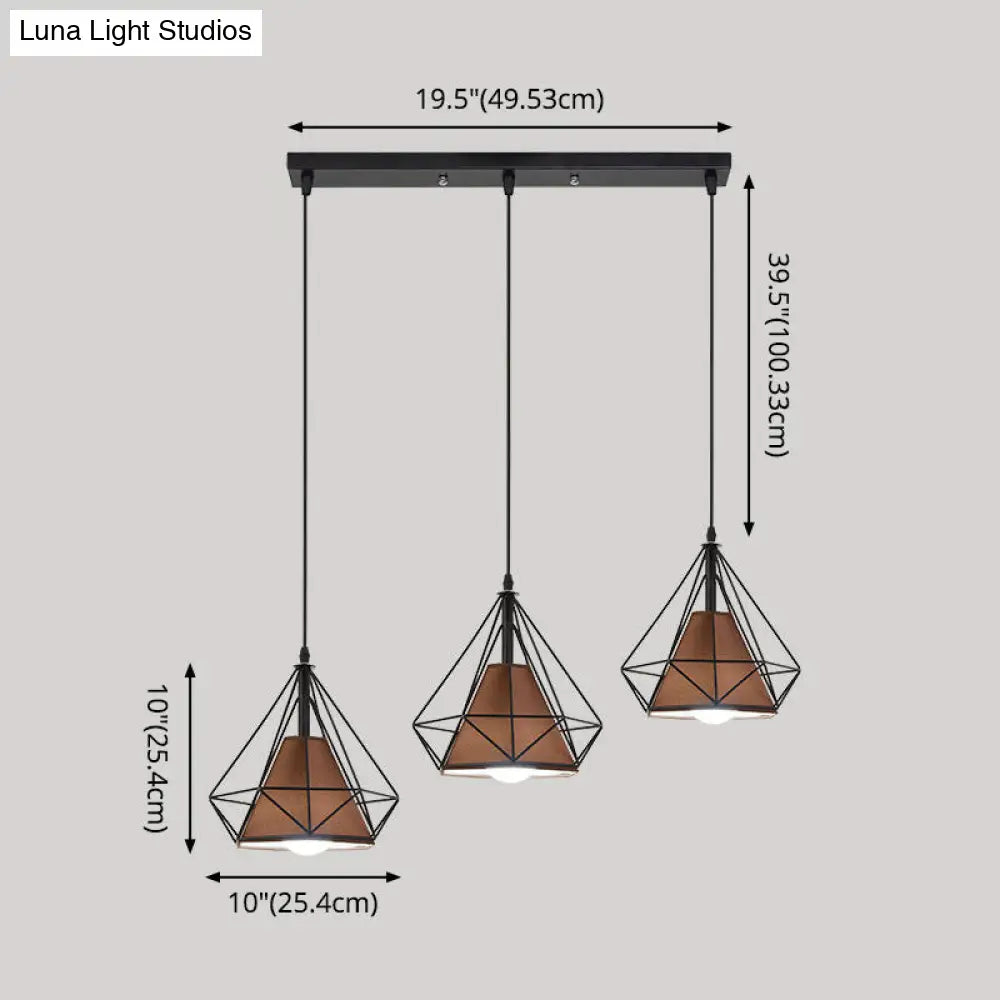 Diamond Cage Multi-Pendant Light with 3 Lights - Creative Industrial Design, Perfect for Restaurants