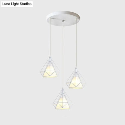 Diamond Cage Multi-Pendant Light with 3 Lights - Creative Industrial Design, Perfect for Restaurants