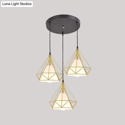 Diamond Cage Multi-Pendant Light with 3 Lights - Creative Industrial Design, Perfect for Restaurants