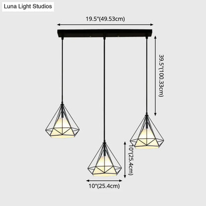 Diamond Cage Multi-Pendant Light with 3 Lights - Creative Industrial Design, Perfect for Restaurants