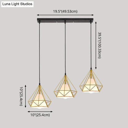 Diamond Cage Multi-Pendant Light with 3 Lights - Creative Industrial Design, Perfect for Restaurants