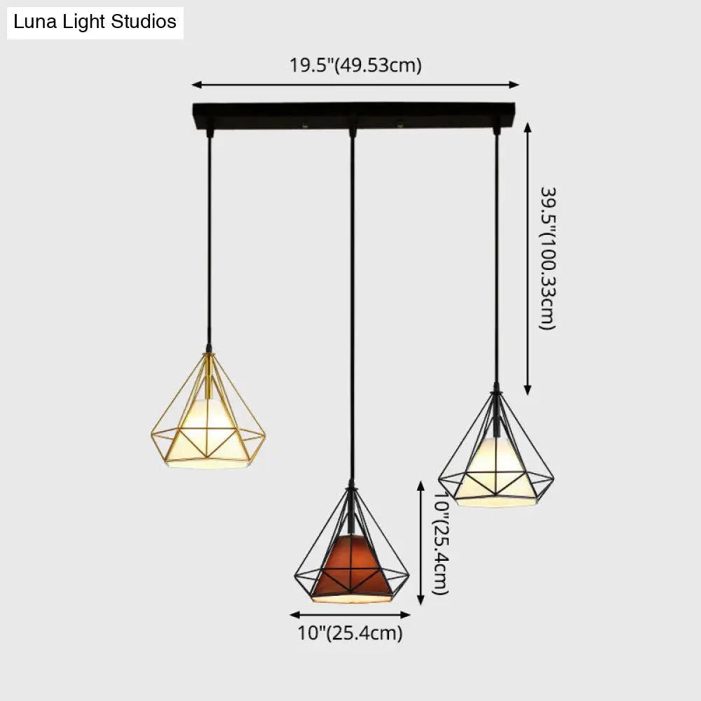 Diamond Cage Multi-Pendant Light with 3 Lights - Creative Industrial Design, Perfect for Restaurants