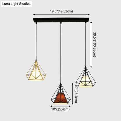 Diamond Cage Multi-Pendant Light with 3 Lights - Creative Industrial Design, Perfect for Restaurants