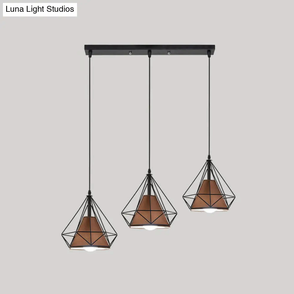 Diamond Cage Multi-Pendant Light with 3 Lights - Creative Industrial Design, Perfect for Restaurants