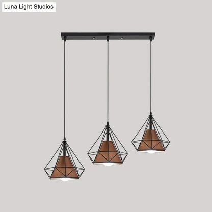 Diamond Cage Multi-Pendant Light with 3 Lights - Creative Industrial Design, Perfect for Restaurants