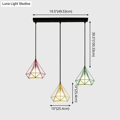 Diamond Cage Multi-Pendant Light with 3 Lights - Creative Industrial Design, Perfect for Restaurants