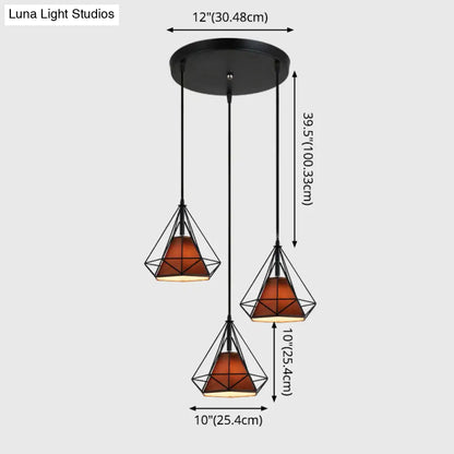 Diamond Cage Multi-Pendant Light with 3 Lights - Creative Industrial Design, Perfect for Restaurants