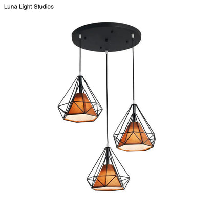 Diamond Cage Multi-Pendant Light with 3 Lights - Creative Industrial Design, Perfect for Restaurants