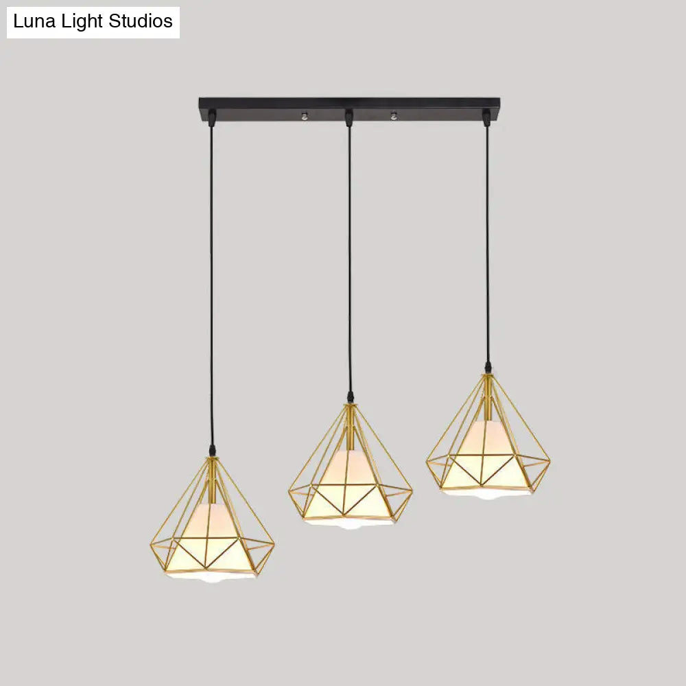 Diamond Cage Multi-Pendant Light with 3 Lights - Creative Industrial Design, Perfect for Restaurants