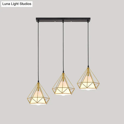 Diamond Cage Multi-Pendant Light with 3 Lights - Creative Industrial Design, Perfect for Restaurants