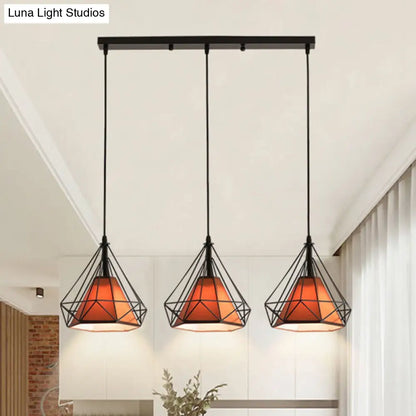 Diamond Cage Multi-Pendant Light with 3 Lights - Creative Industrial Design, Perfect for Restaurants