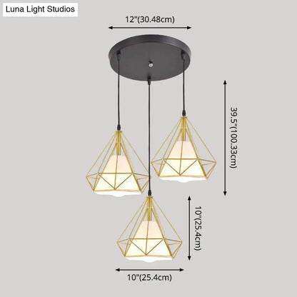 Diamond Cage Multi-Pendant Light with 3 Lights - Creative Industrial Design, Perfect for Restaurants