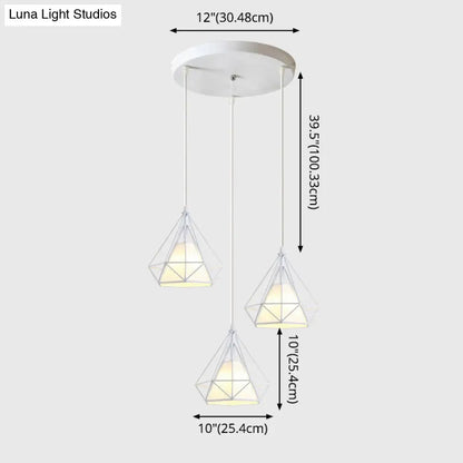 Diamond Cage Multi-Pendant Light with 3 Lights - Creative Industrial Design, Perfect for Restaurants