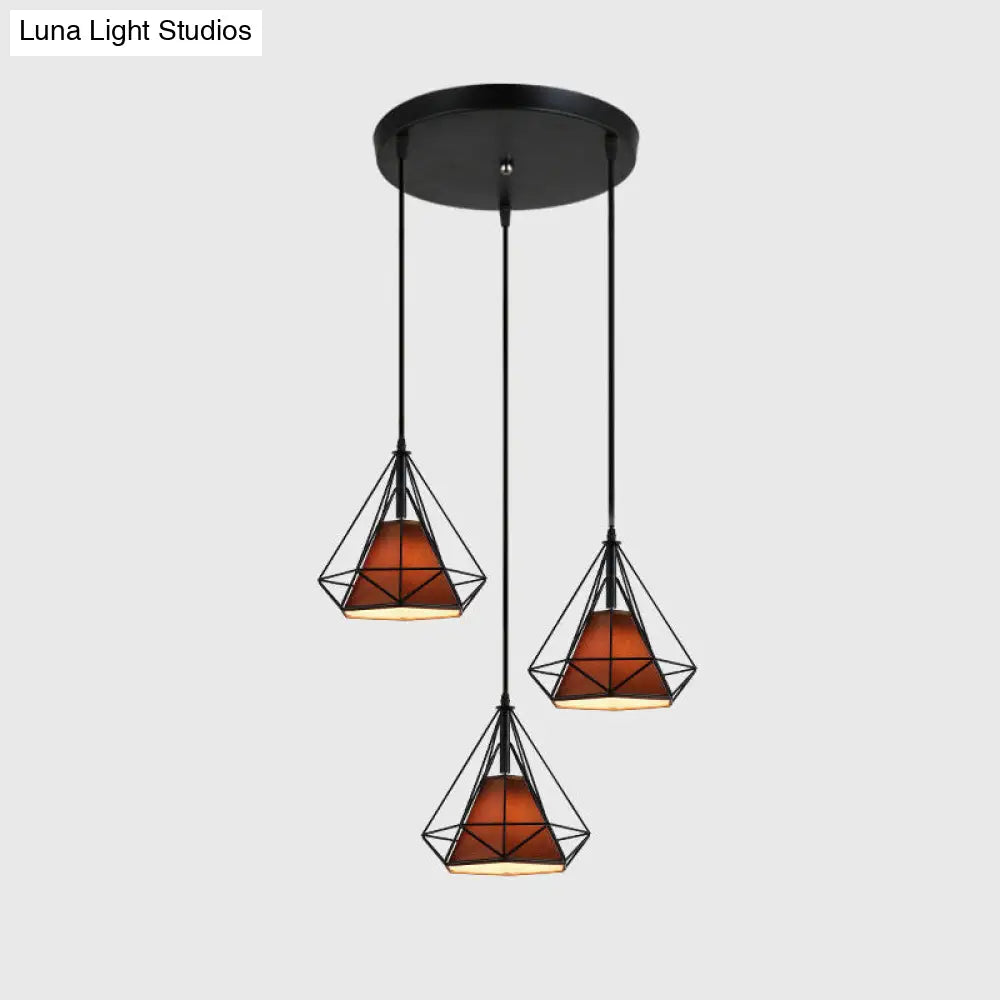 Diamond Cage Multi-Pendant Light with 3 Lights - Creative Industrial Design, Perfect for Restaurants