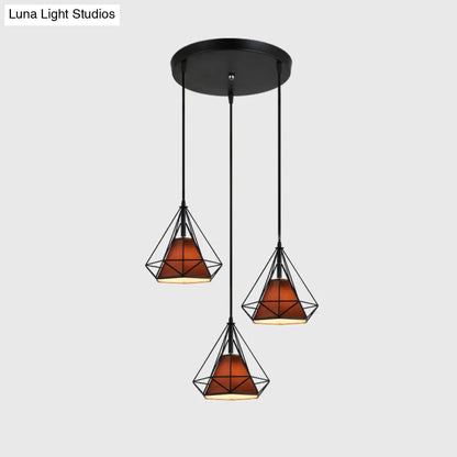 Diamond Cage Multi-Pendant Light with 3 Lights - Creative Industrial Design, Perfect for Restaurants