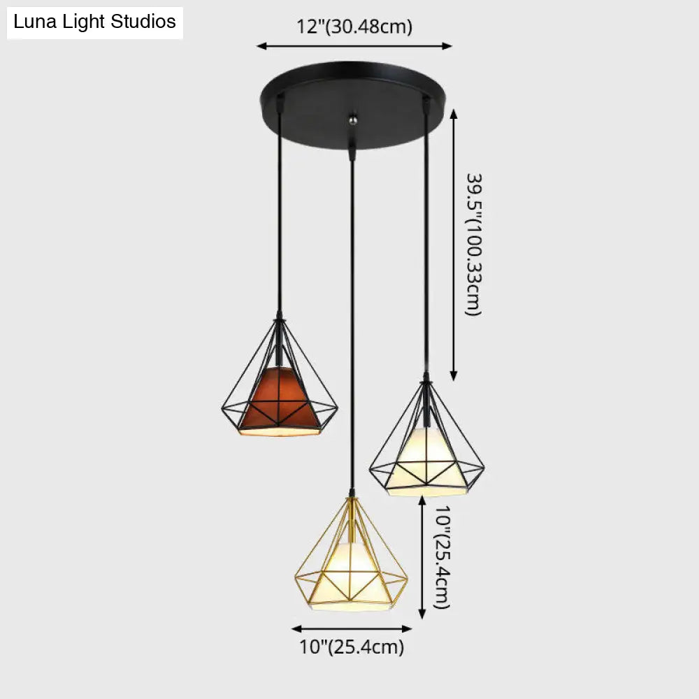 Diamond Cage Multi-Pendant Light with 3 Lights - Creative Industrial Design, Perfect for Restaurants