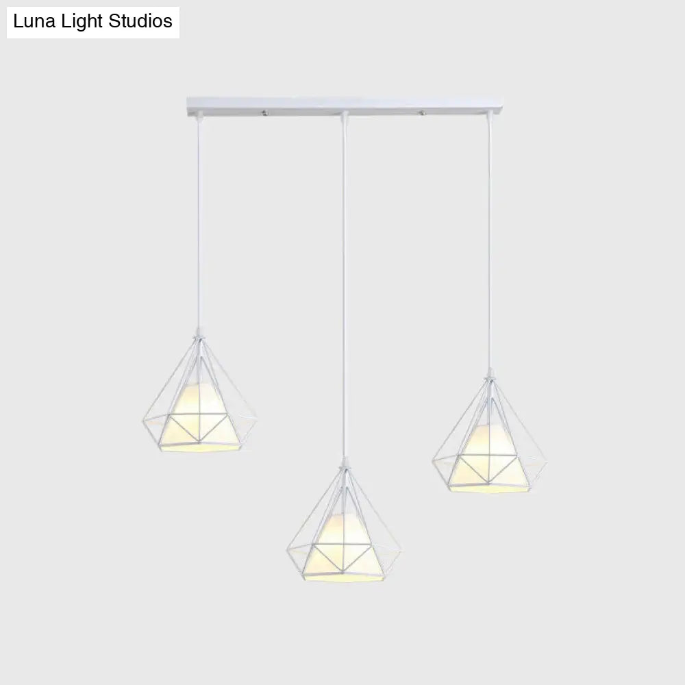 Diamond Cage Multi-Pendant Light with 3 Lights - Creative Industrial Design, Perfect for Restaurants