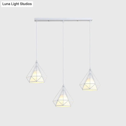 Diamond Cage Multi-Pendant Light with 3 Lights - Creative Industrial Design, Perfect for Restaurants