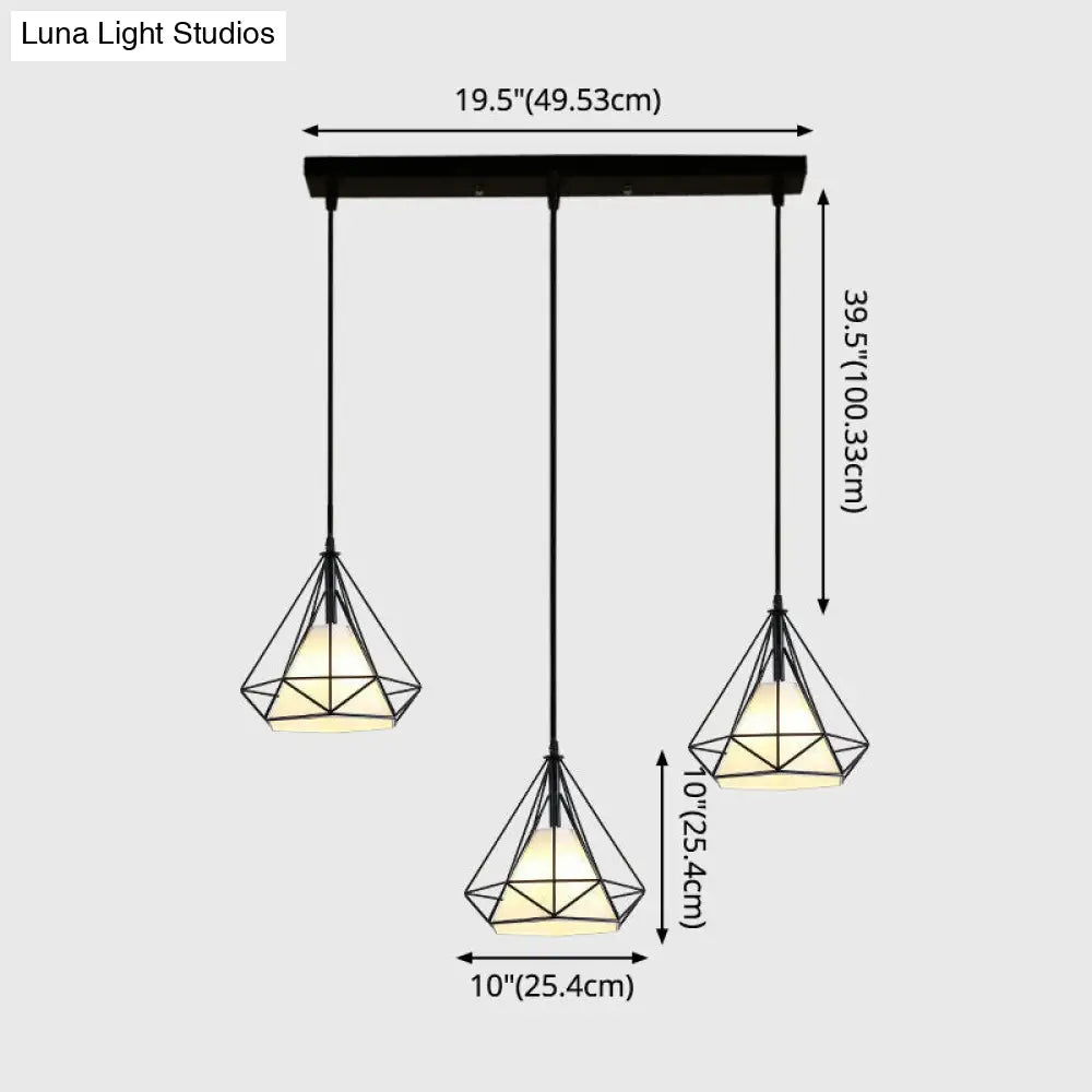 Diamond Cage Multi-Pendant Light with 3 Lights - Creative Industrial Design, Perfect for Restaurants